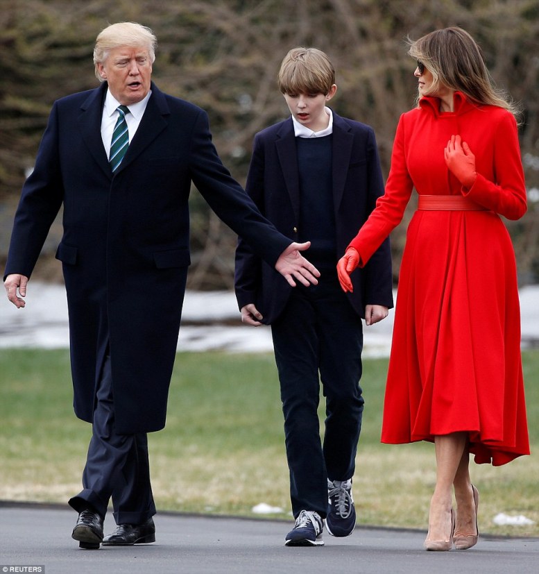 Barron and Melania listened as The President spoke on the walk out