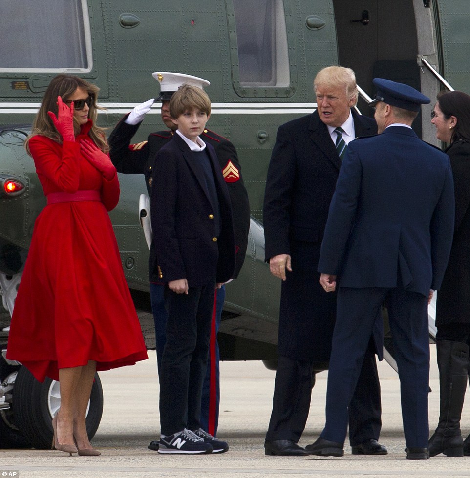 The family was greeted by their pilot when they arrived at Andrews Air Force base